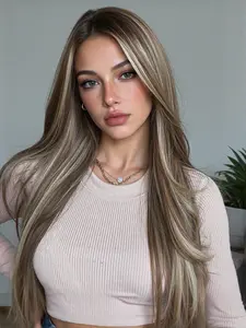 Topshe 13x6 Glueless Lace Front Wig, Brown Long Wigs Straight Hair, Natural Daily Wear, Heat Resistant, Comfortable, Lightweight, Easy to Wear, Lace Frontal Wig