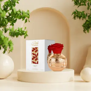 Lattafa Perfumes Lahdath for Unisex Eau de Parfum Spray 2.7 Ounce Regular Edition Fragrance Bottle with Red Rose Design Luxurious Scent