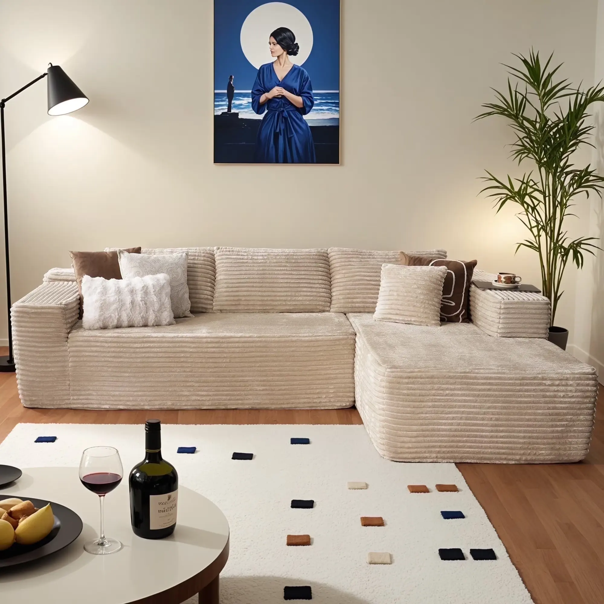 Khaki Corduroy Right Chaise		