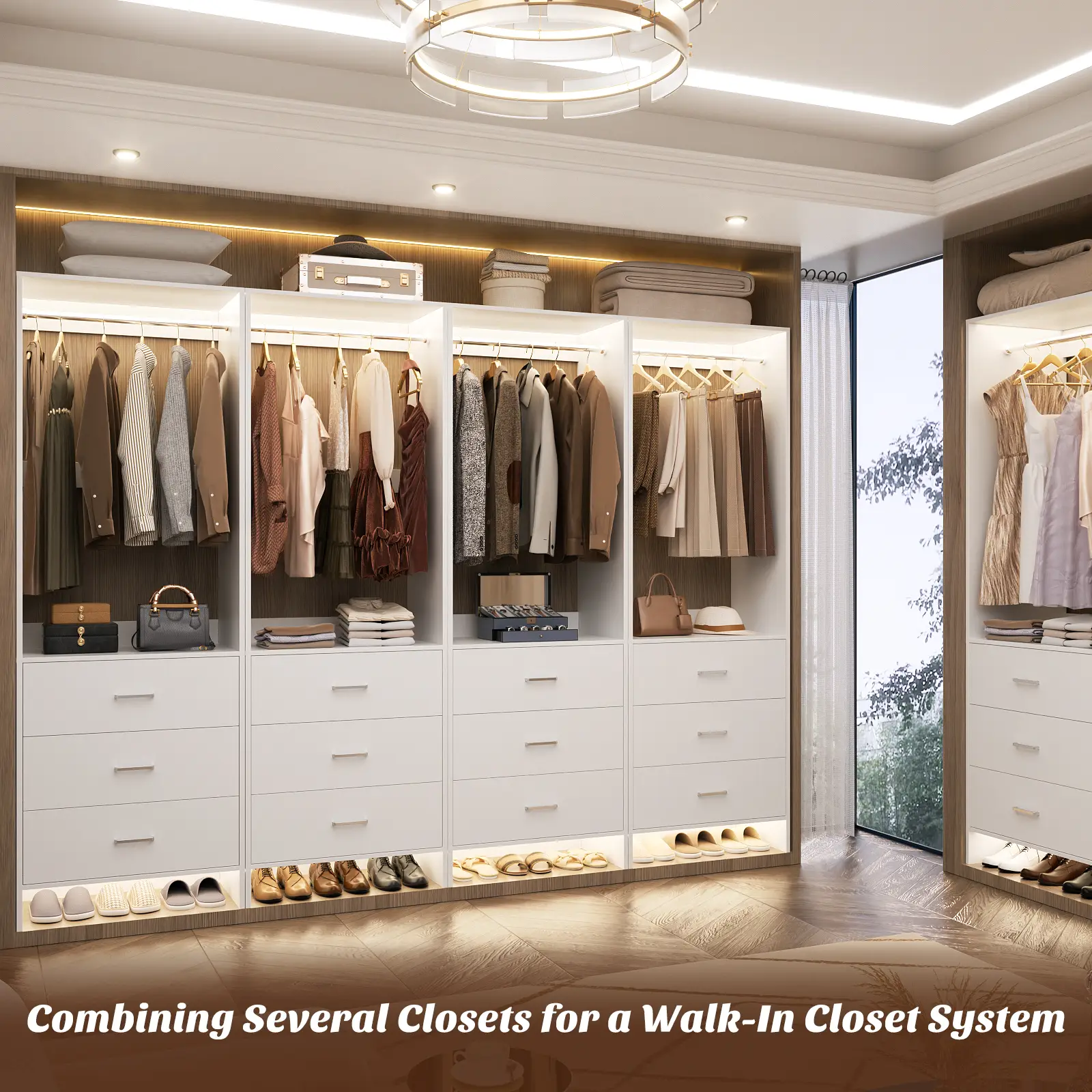 Cyclysio 2FT Closet System with 3 Drawers, 24’’ Freestanding Closet Organizer, Wood Closet Organizer System, Walk-in Closet or Small Closets Wardrobe,