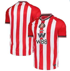 Hummel Sunderland Home Shirt 2025-26 Official Red & White Stripes ECO8 Technology V-neck Raglan Sleeves