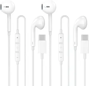 USB C Headphones Wired for iPhone 17 16 15, 2 Pack Type C Earphones with Microphone & Remote Control Noise Cancelling Wired Earbuds Compatible for iPhone 17/17 Pro/17 Pro Max/Air/16/15/16 15 Pro Max