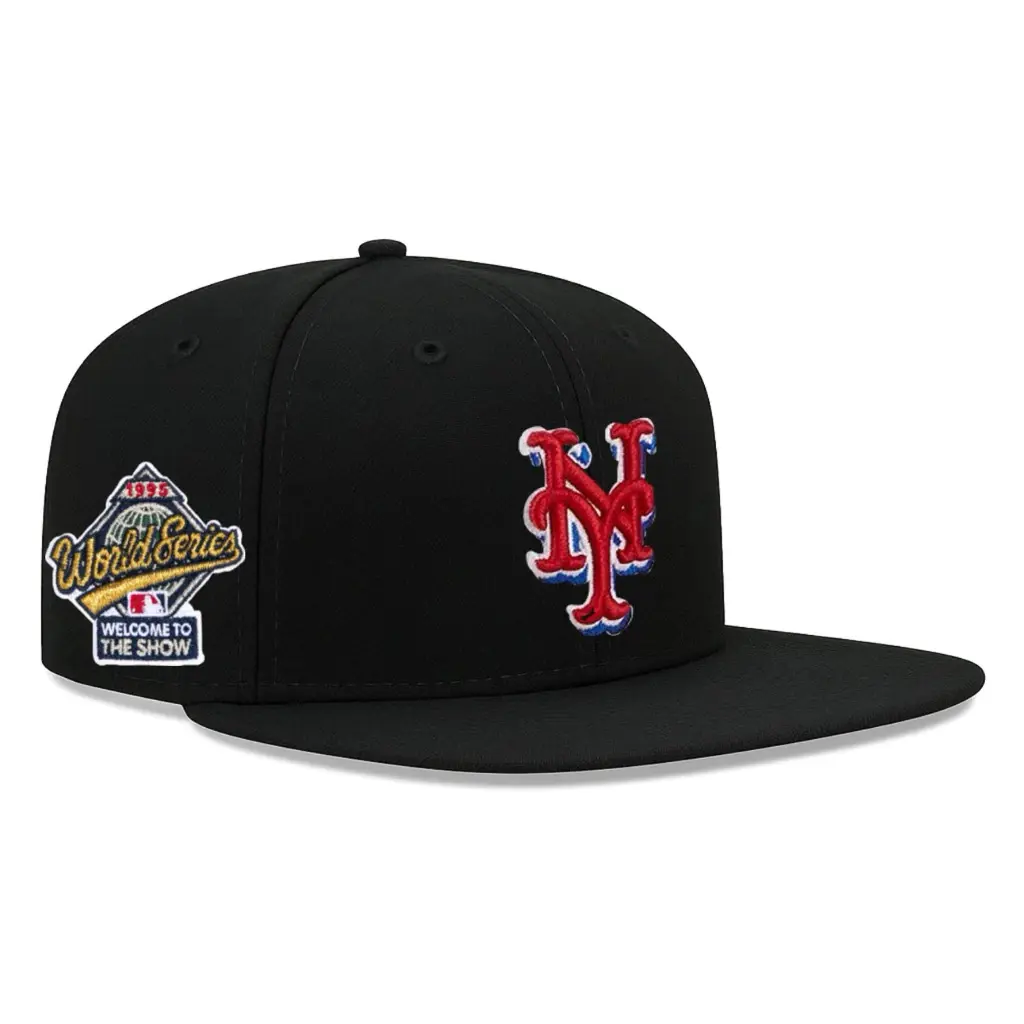 New Era New York Mets 9FIFTY Snapback Hat, MLB World Series Side Patch Cap, Black Flat Brim Baseball Hat, Embroidered NY Mets Logo, Adjustable Snapback Cap, Retro Baseball Hat for Men Women, Streetwear Cap, Game Day Gift, Classic MLB Hat