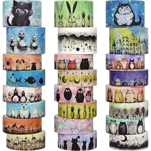 Kawaii Washi Tape Set - 24 Rolls Cute Animals Aesthetic Decorative Washi Tape for Scrapbooking Supplies, Bullet Journal Supplies, Junk Journal, Kids Art Craft Tape refustar