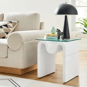 Ondine Glass Top Side Table in White