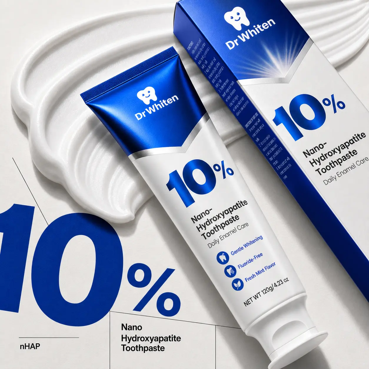 DrWhiten 10% Nano-Hydroxyapatite Toothpaste | Fluoride-Free Enamel Care, Fresh Mint scent , Gentle care Formula, Safe For All Oral