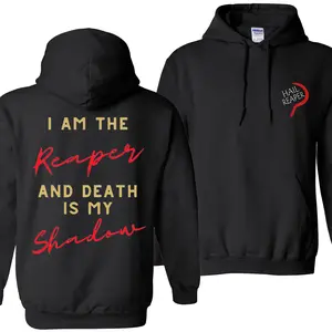 I Am the Reaper and Death Is My Shadow Hoodie – Hail Reaper Quote Pullover – Dark Aesthetic Graphic Red Rising Hoodie
