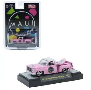 M2 Machines 1979 Chevrolet Silverado Stepside Pick Up Truck W/Surfboard "Maui & Son" in Pink with White Top  1:64 Scale Diecast Model MJS95-6B