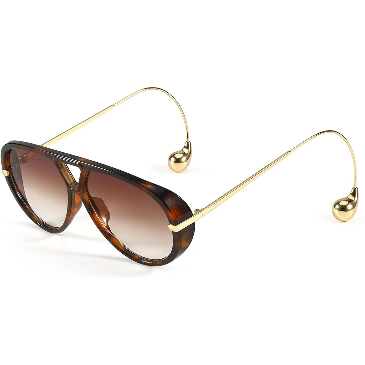 【Fall Trend】Trendy Oversized Aviator Sunglasses for Women – Stylish 2025 Designer Shades with Double Bridge & Earring Detail