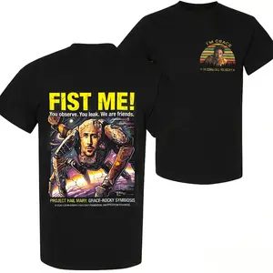 100% Cotton Graphic T-Shirt With Bold Fist Me Design And Sci Fi Artwork Featuring Project Hail Mary Grace Rocky Symbiosis Theme Perfect For Fans Of Space Adventures And Sci Fi Movies Ideal For Casual Wear In Spring And Summer Great Gift For Science Fictio