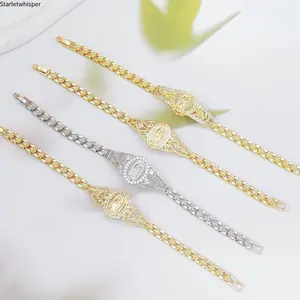 Cross-border hot-selling copper gold-plated hollow flower Virgin Mary bracelet geometric watch chain chain IN