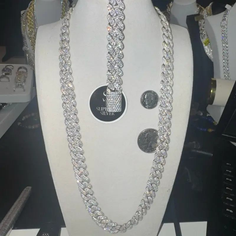Unisex 925 Sterling Silver VVS1 Moissanite Jewelry Set - 24in Miami Cuban Link Chain, 9in 13mm Miami Cuban Link Bracelet for Casual Wear