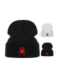 Unisex Spider Embroidery Knit Beanie Fitted Hat, Adjustable Sun Protection Casual Cap for Spring & Fall, Outdoor Travel Beach Vacation
