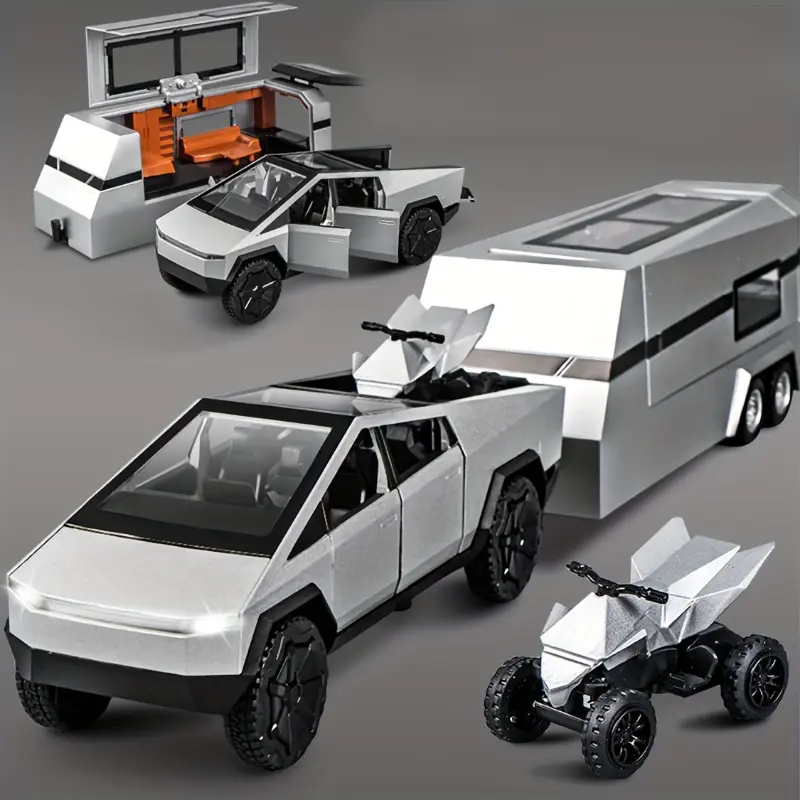 Golden Cyber Truck Model Trailer - Realistic Sound and Light Birthday Gift Toy Car with Pull-back Action for Boys and Girls