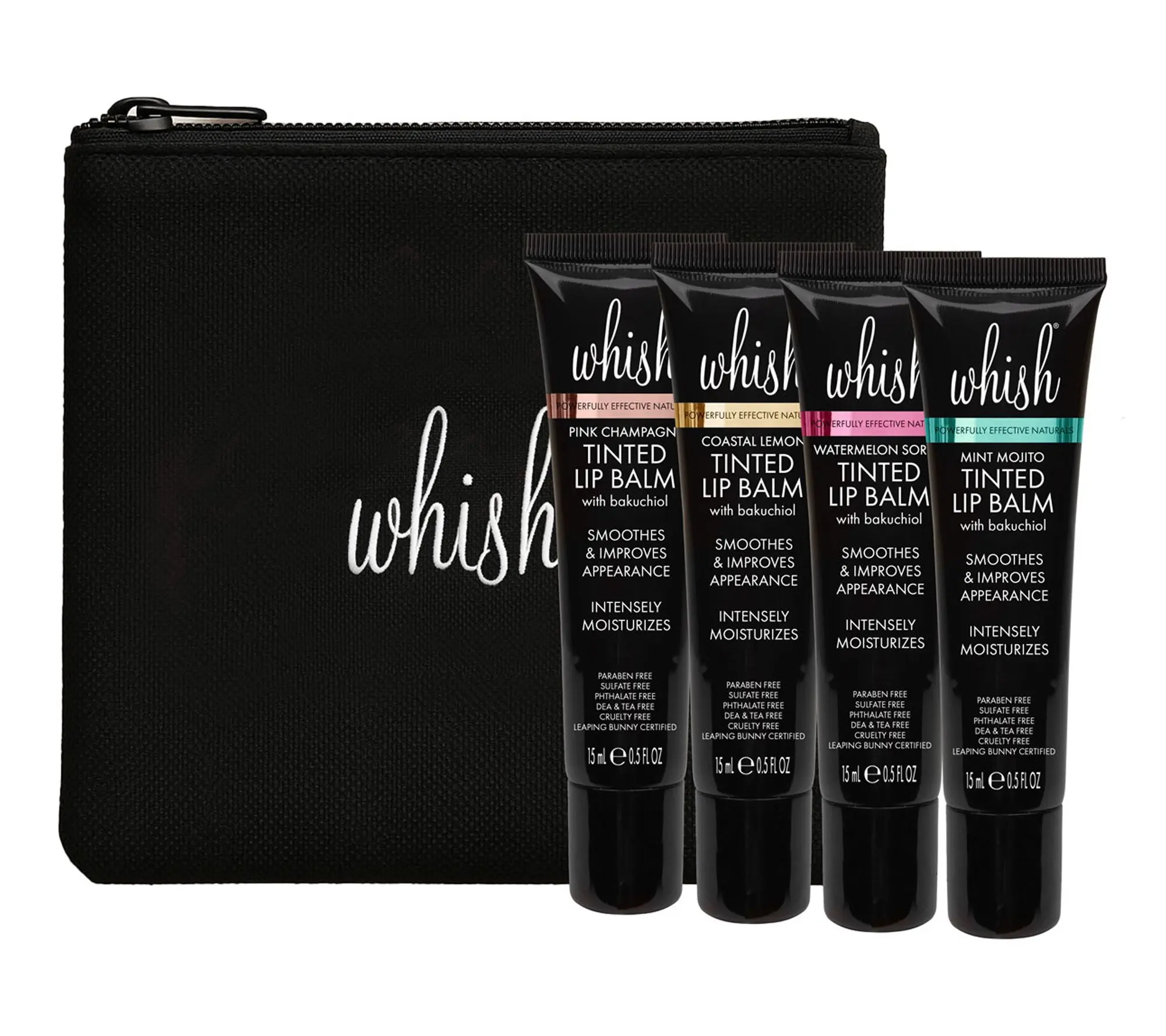 Whish 4pc Assorted Gloss & Go Lip Balm Set w/ Travel Bag