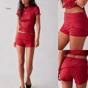 Womens Red Polka Dot Fold Over Shorts Casual Shorts Women Summer Low Rise Shorts For Women Elastic Waist Shorts Women Hot Shorts For Women Perfect For Beach Or Streetwear