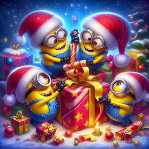 5D DIY Full Drill Round Diamond Painting - Diamond Art Painting Kit Minions, Christmas Hat, Gift Box Mosaic, Canvas - DIY Wall Decor, Home Wall Decoration, Suitable for Halloween and Christmas, Birthday and Anniversary Gifts