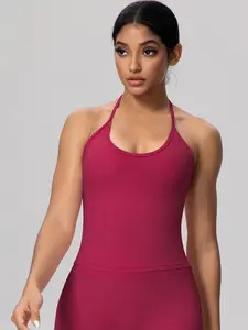 High Elastic Sports Tank Top, Halter Strap Sexy Fitness Vest, Breathable Soft Yoga Training Sleeveless Shirt, Suitable for Gym Workout Pilates