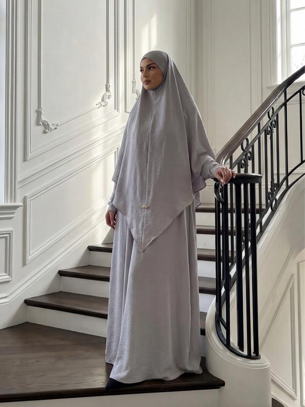 CL05 Abaya Hijab 2pics set, Muslim dress, hijab, solid color, simple and casual, crepe Khimar suit Maxi