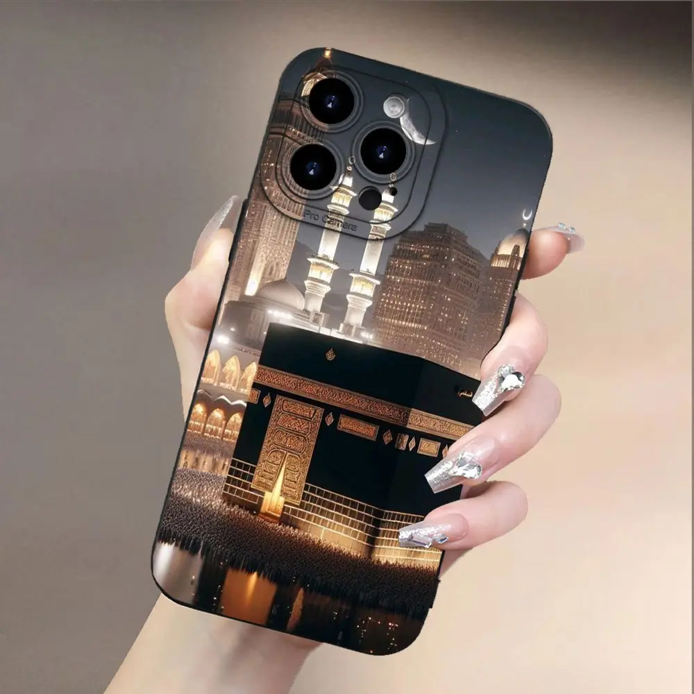 Mecca Holy City pattern, unique design, new mobile phone case, full body protection, shockproof and drop-proof TPU soft rubber protective cover, simple and advanced color, black for men and women, suitable for iPhone16 15 14 13 12 11XS XR X7/8Mini Plus Pr