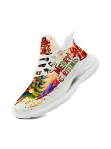 Men's Christmas Sneakers Colorful Graffiti Print Merry Christmas Letters Festive Cartoon Art Style Lightweight Casual Running Shoes Plus Size Comfortable Sole