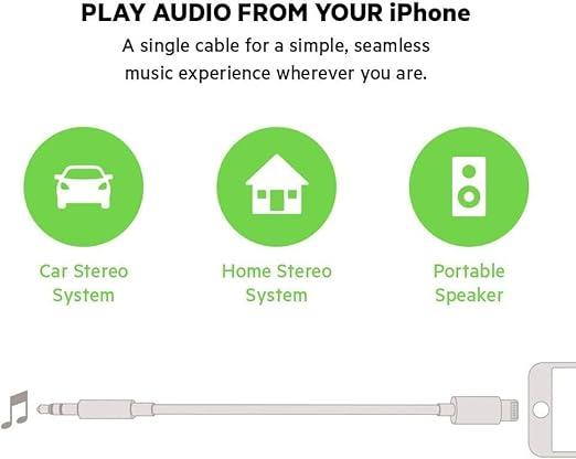 iPhone Aux Cord for Car, Lightning to 3.5 mm AUX Audio Cable Cord for Car Home Stereo, Speaker, Headphone Compatible with iPhone 14 13 12 11 Pro Max XS XR X 8, 3.3ft Accessories Portable