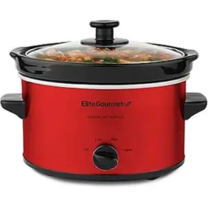 Elite Gourmet MST-275XR Electric Oval Slow Cooker, 2 Quart, Red