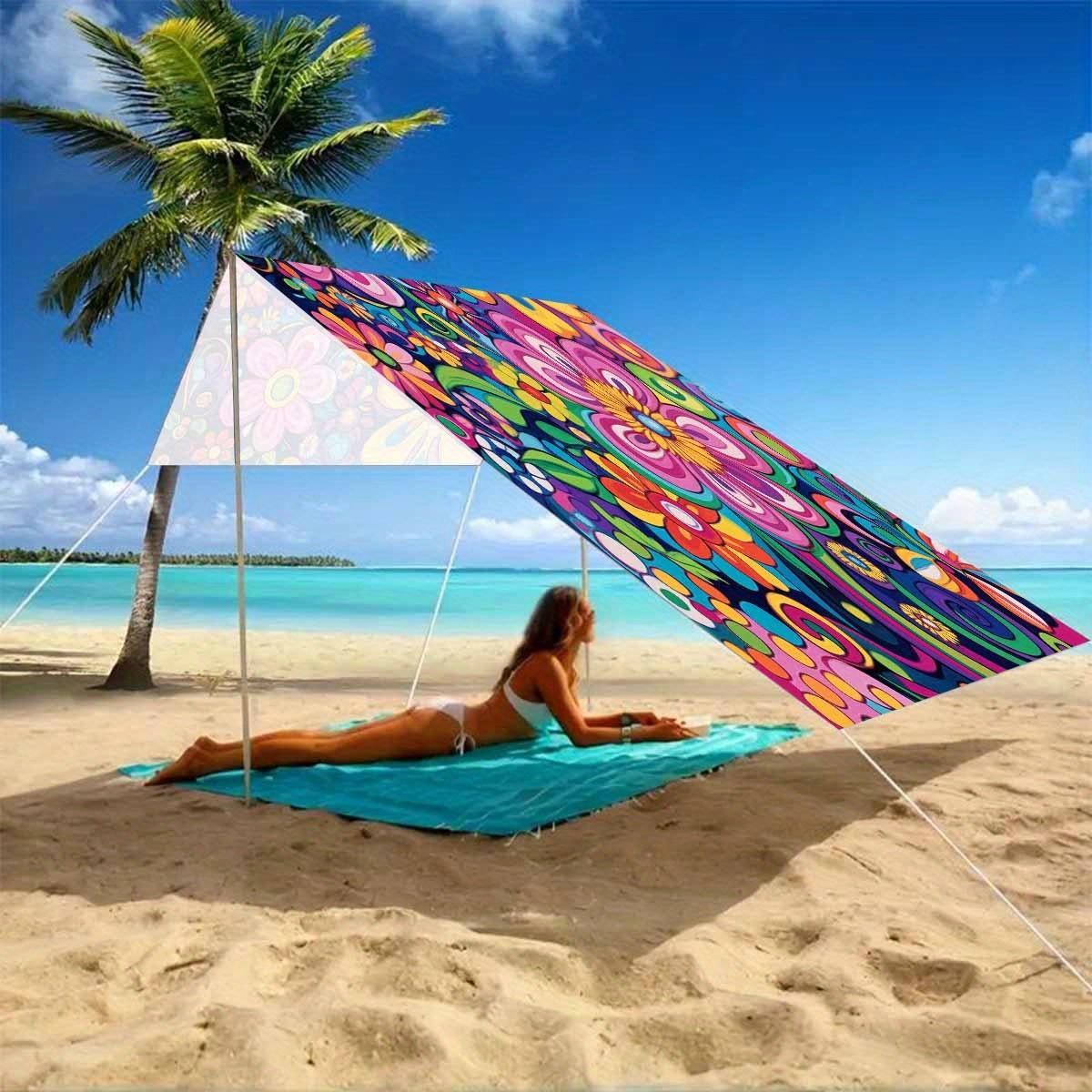 Bohemian Style Colorful Floral Sunshade Canopy featuring a vibrant floral design and easy setup and storage ideal for use at the beach campsites gardens and picnics
