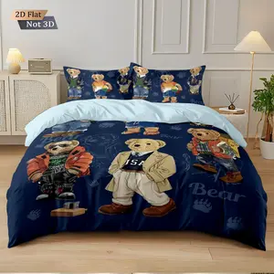 3pcs COOL BEAR Print Bedding Set with Includes 1* Duvet Cover and 2*Pillowcases, No filling，Perfect for Patriotic Bedding Gift, Home Decor, Bedroom Accessories