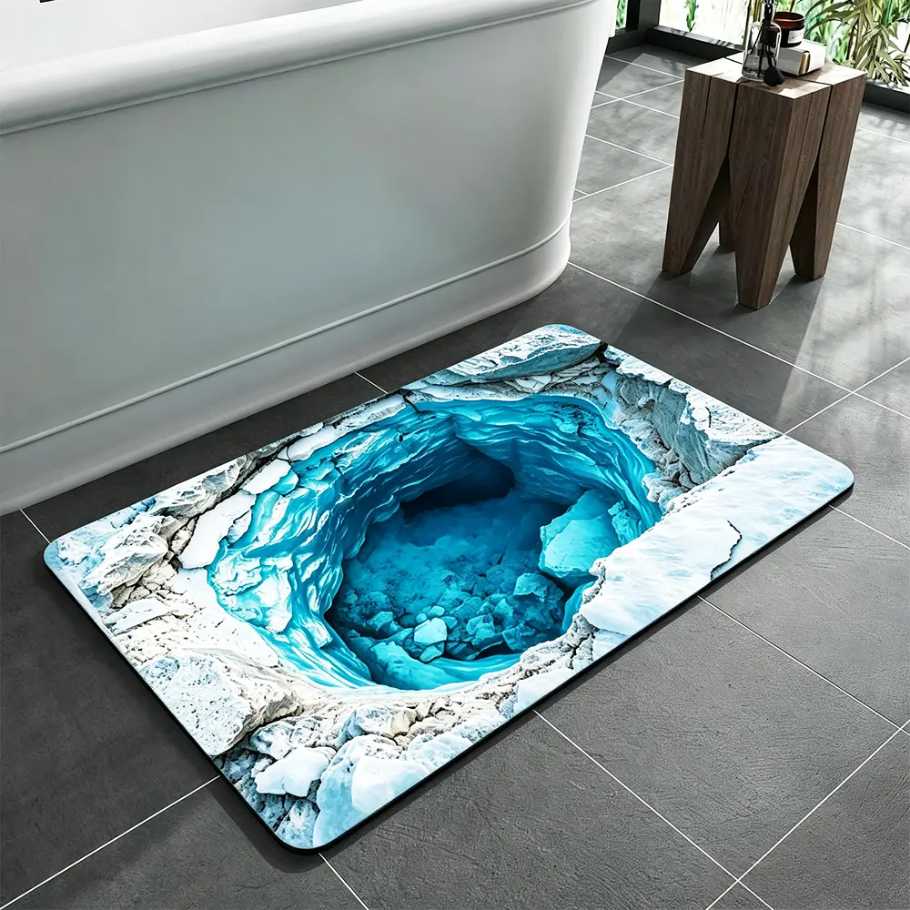 Blue Ice Design Bath Mat, Fast Water Absorption, Quick-Drying, Bacteria-Resistant Household Textile Rug