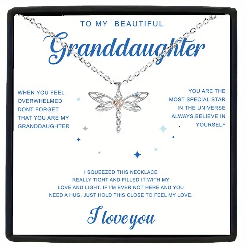 Elegant Long Dragonfly Pendant Necklace for Granddaughter - "To My Granddaughter, Love You" Unisex Costume Jewelry, Ideal for Birthday, Graduation Gifts