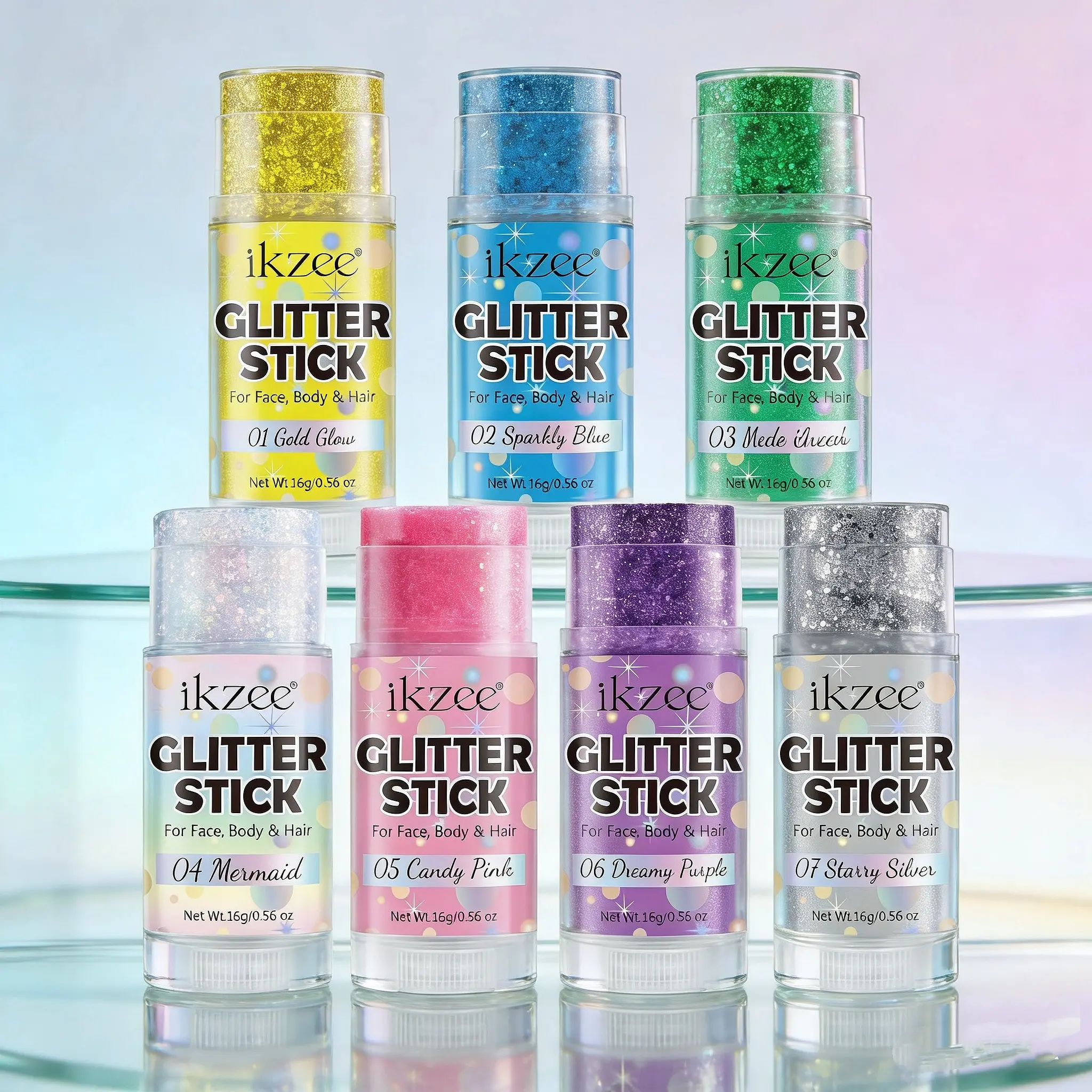 Ikzee Shimmer Glitter Stick 16g, Hair and Body Sparkle Rod, Face/body/hair/eyes/lips, Singer Concerts, Music Festivals, Shine on