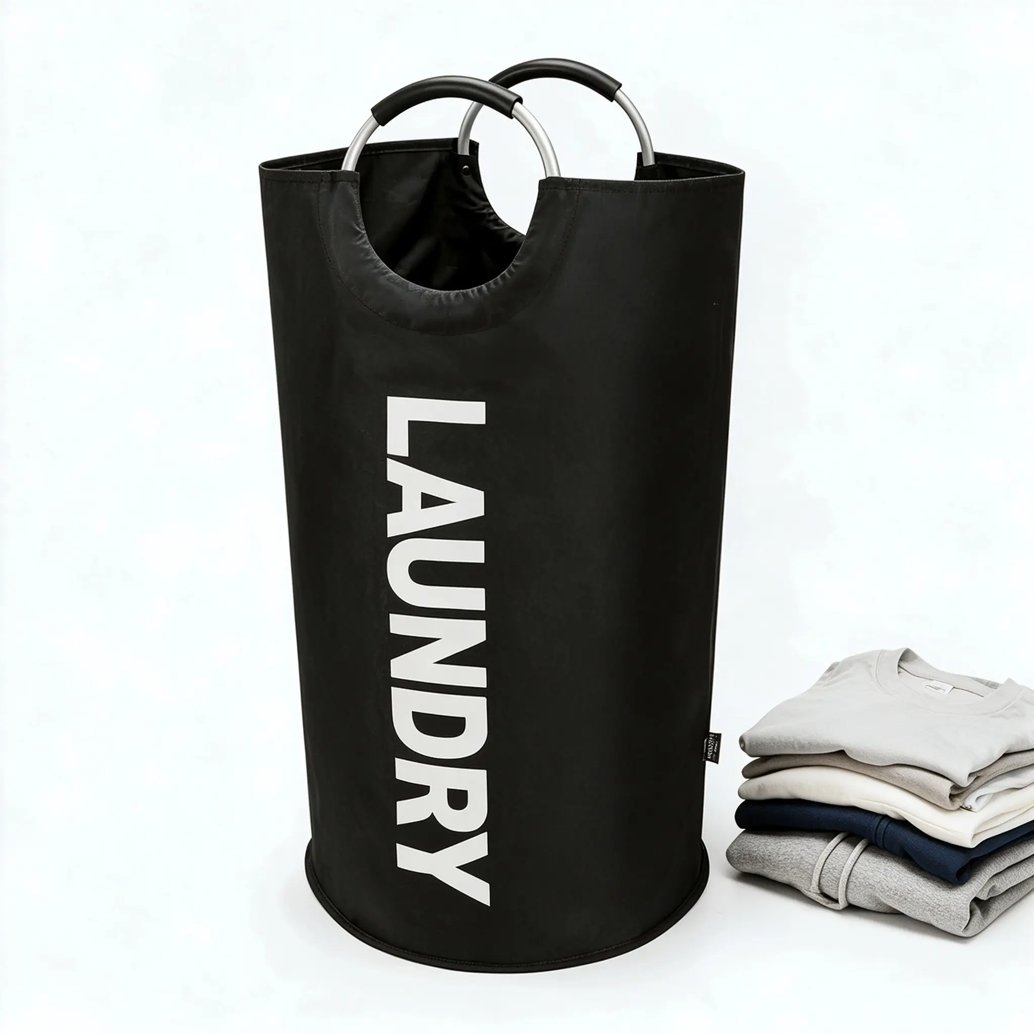 90L Large Collapsible Laundry Hamper, Tall Storage Basket Made of 600D Oxford Fabric with Soft Grip Metal Handles, Portable Organizer Bin for Dirty Clothes, Toys, Blankets, Towels, Ideal for Bedroom, Bathroom, Dorm and Laundry Room