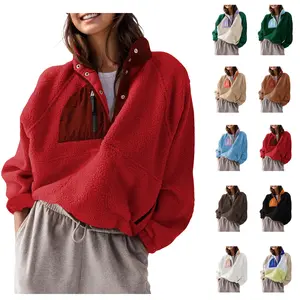 Molitree Women's Fuzzy Fleece Pullover Jacket Cropped Fall Winter Fitted Turtleneck Long Sleeve Green Sherpa Sweatshirt Coat with Pockets Casual