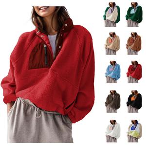 Molitree Women's Fuzzy Fleece Pullover Jacket Cropped Fall Winter Fitted Turtleneck Long Sleeve Green Sherpa Sweatshirt Coat with Pockets Casual