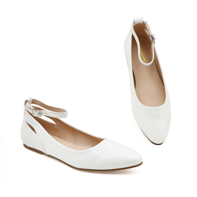 Women's Comfortable Ballet Flats Pointed Toe Patent Leather Ankle Strap with Buckle Elegant Lightweight Breathable Girl Casual Dress Flat Shoes Footwear For Work Office Daily Wear