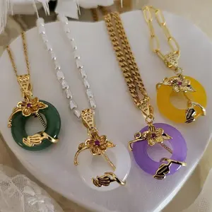 Gold Filled Circle Jade Necklace