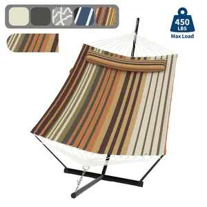 [NEW PRODUCT - FLASH SALE] Garvee 2-Person Double Hammock with 12' Heavy-Duty Steel Stand, 450 lbs Capacity, Pillow & Balance Rope for Backyard,