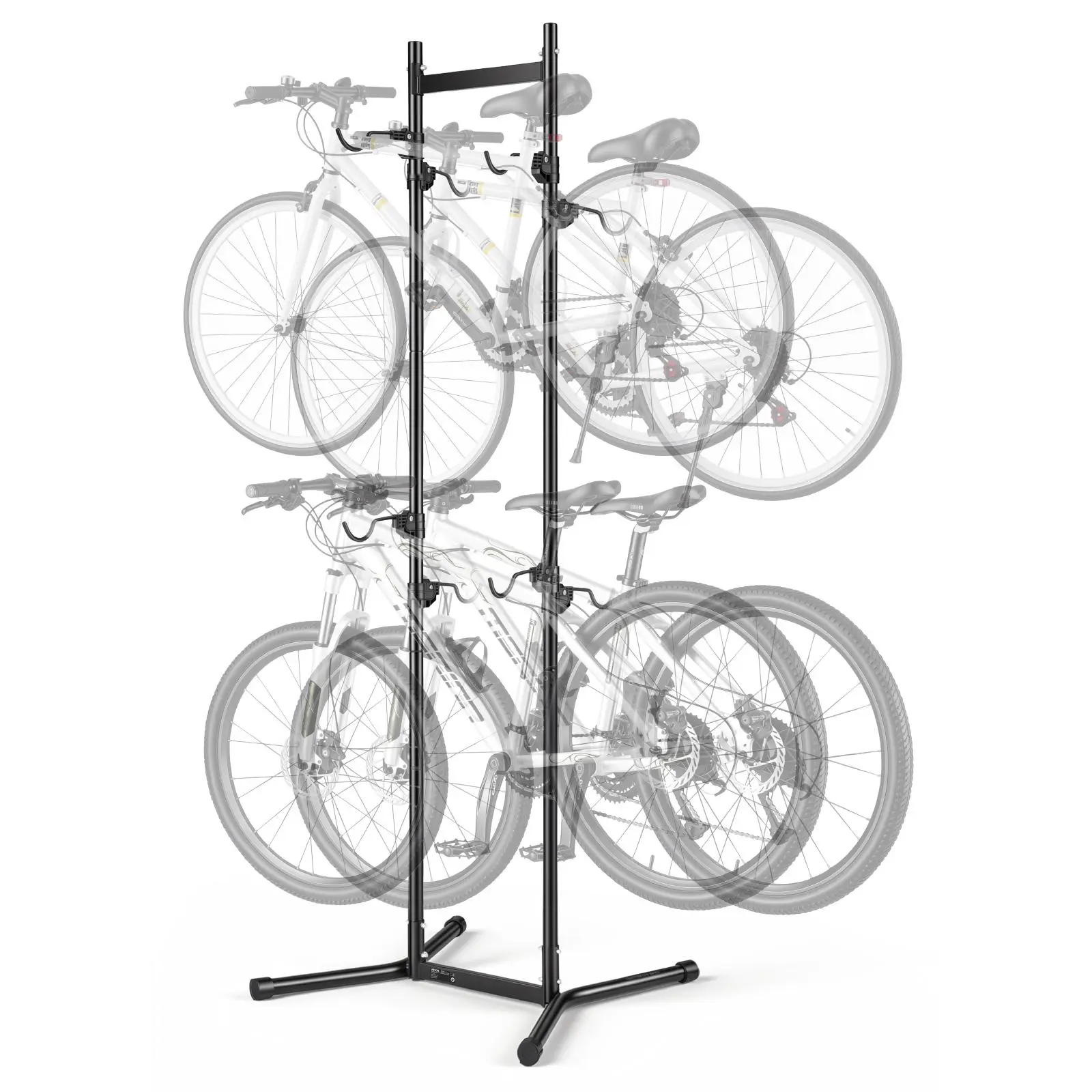 VEVOR Bike Stand for 4 Bikes, Freestanding Vertical Bike Storage Rack, with Height-Adjustable Hooks, Heavy-Duty Carbon Steel Garage Bicycle Floor Stand, Ideal for Garage, Apartment, Home, Black