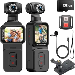 5K portable action camera, 128GB camera, handheld action camera with anti-shake function, 270 ° Automatic rotating wide-angle lens, 1.69inch rotating touch screen, with facial recognition, ideal for travel, sports, and vlogs