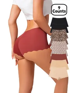 9-Pack Stylish Women's Boxer Shorts with Animal Print and Heart Design, Soft Seamless Breathable Yoga Shorts, Stretch Knit Shorts for All Seasons