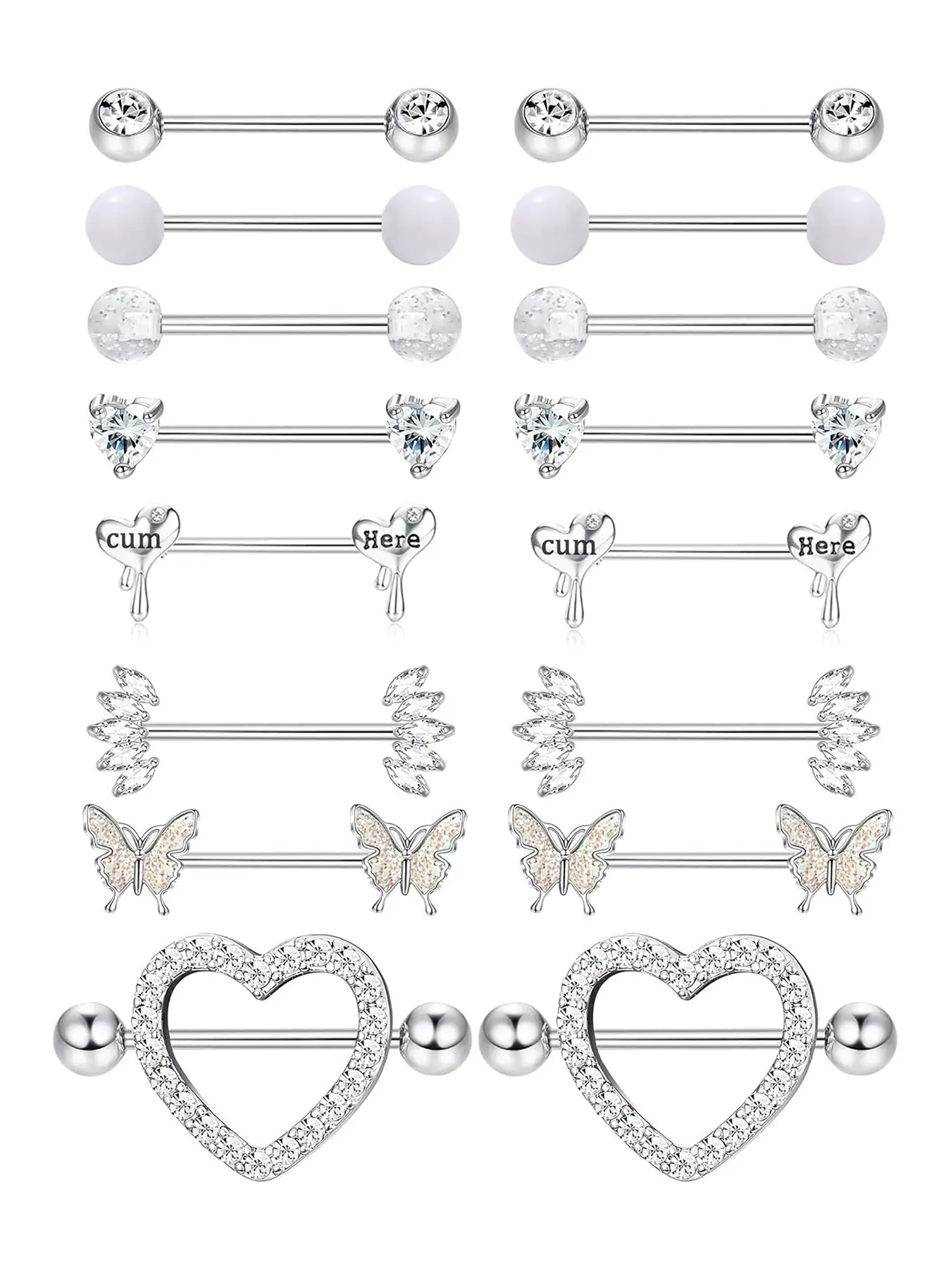 Women Heart Butterfly Piercing Jewelry Set, 16pcs Body Accessories for Beach Vacation Party Wedding Festival