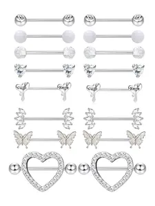 Women Heart Butterfly Piercing Jewelry Set, 16pcs Body Accessories for Beach Vacation Party Wedding Festival