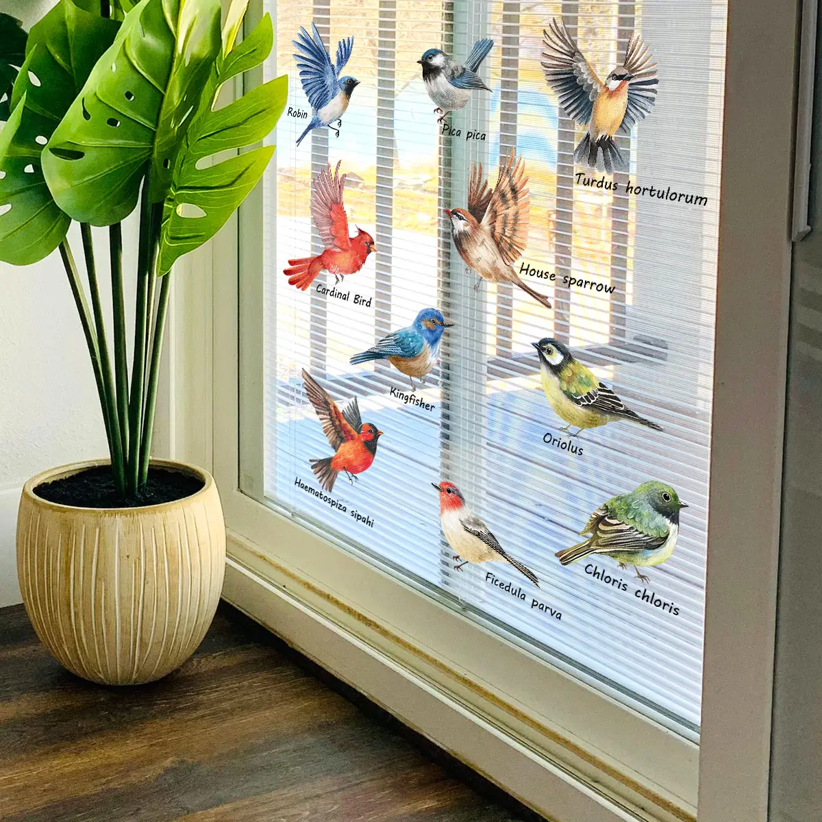 A creative bird English static glass sticker, window sticker, window glass decoration sticker DJ3128-YL