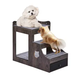 VEVOR Pet Bunk Bed with Removable Stairs, Dog/Cat Window Perch with Storage, Multi-Level Bed Window Perch Dog Bedside Sleeper Couch, Small Pet Seat Platform, Indoor Use (Gray)
