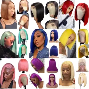 FBK- Colorful Butterfly HD Lace Human Hair Wig Pre-Plucked Pre-Colored 8-14" Natural Look Low Maintenance