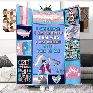 Transgender Pride Themed Blanket, 1 Count Transgender Pride Letter & Figure Pattern Soft Blanket, Air-conditioned Room Blanket, Warm Nap Blanket, Throw Blanket