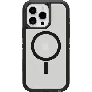 OtterBox iPhone 15 Pro MAX (Only) Defender Series XT Clear Case - Dark Side (Black/Clear), screenless, Rugged, Snaps to MagSafe, Lanyard Attachment