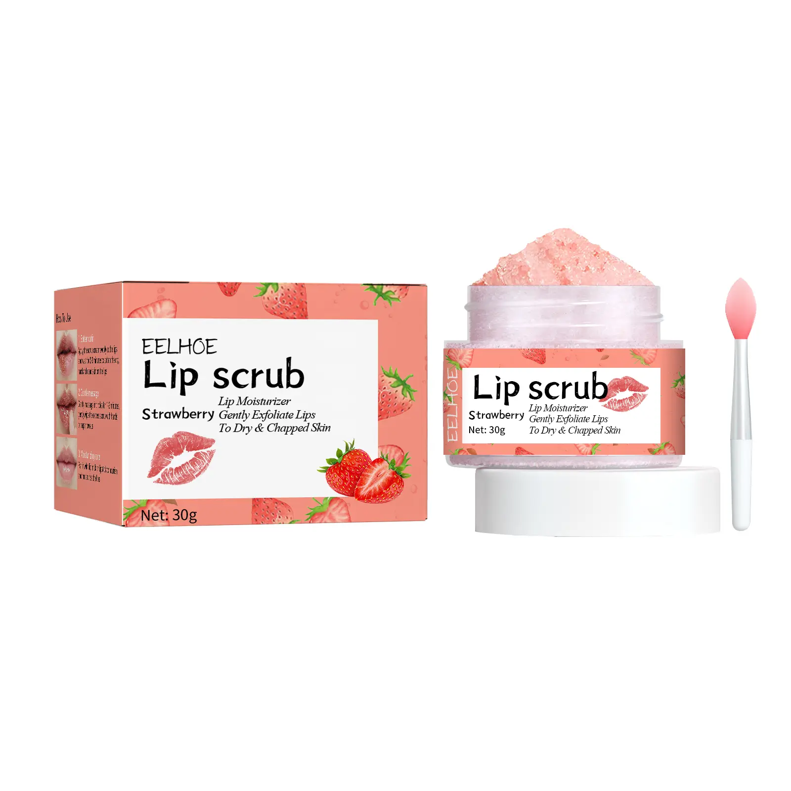 EELHOE Strawberry Lip Scrub Scrub  Moisturizing Exfoliating Lip Gloss