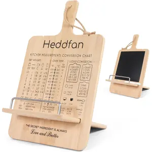 Cookbook Stand with Conversion Chart & Built in Blackboard – Bamboo Recipe Book Holder for Kitchen Counter, Great for All Books, Phones, Tablets, & iPads